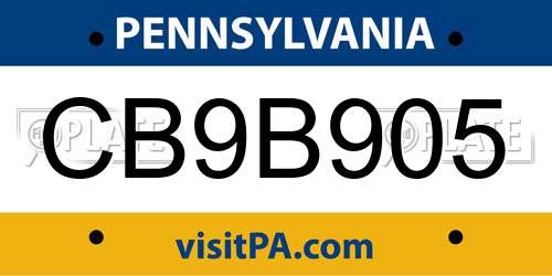CB9B905 Pennsylvania License Plate