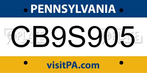 CB9S905 Pennsylvania License Plate