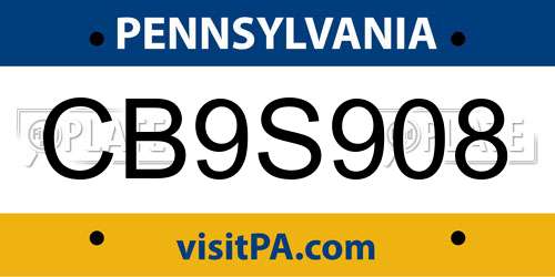 CB9S908 Pennsylvania License Plate