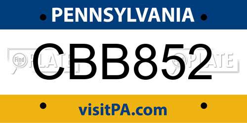 CBB852 Pennsylvania License Plate