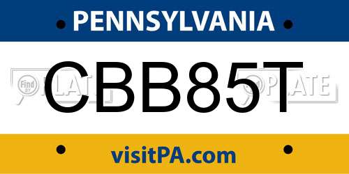 CBB85T Pennsylvania License Plate