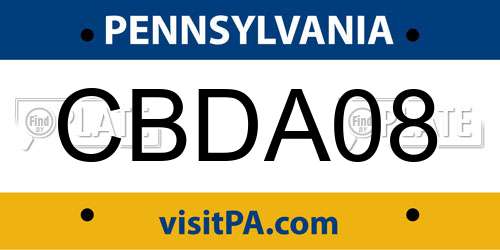 CBDA08 Pennsylvania License Plate