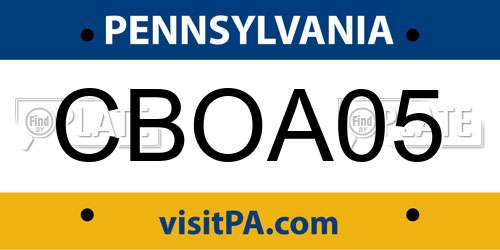 CBOA05 Pennsylvania License Plate