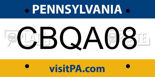 CBQA08 Pennsylvania License Plate