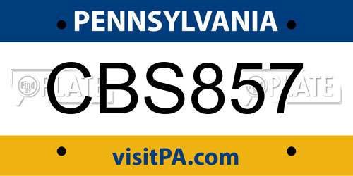 CBS857 Pennsylvania License Plate