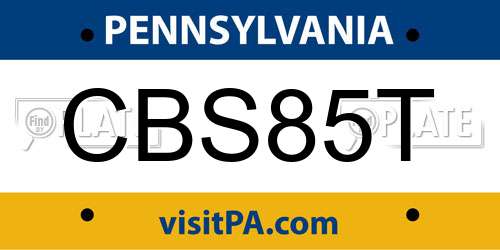 CBS85T Pennsylvania License Plate