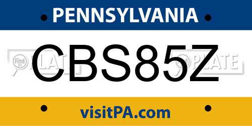 CBS85Z Pennsylvania License Plate