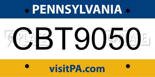 CBT9050 Pennsylvania License Plate
