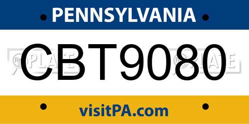 CBT9080 Pennsylvania License Plate