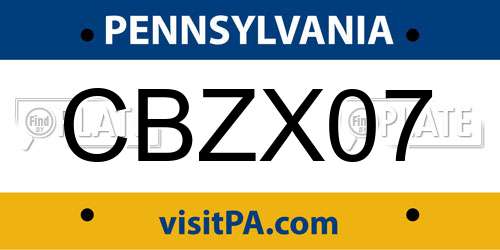 CBZX07 Pennsylvania License Plate