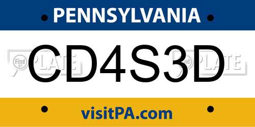 CD4S3D Pennsylvania License Plate