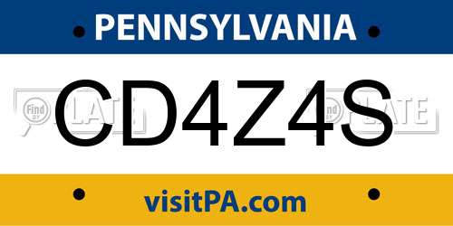 CD4Z4S Pennsylvania License Plate
