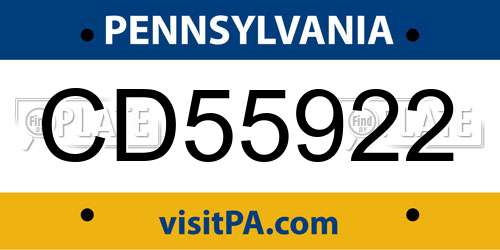 CD55922 Pennsylvania License Plate