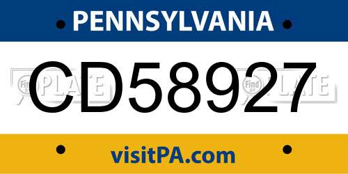 CD58927 Pennsylvania License Plate