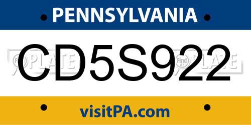 CD5S922 Pennsylvania License Plate