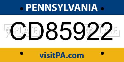 CD85922 Pennsylvania License Plate