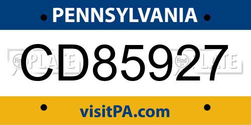 CD85927 Pennsylvania License Plate