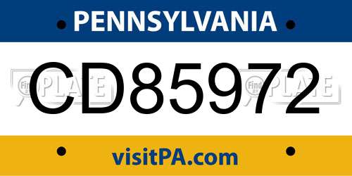 CD85972 Pennsylvania License Plate