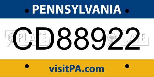 CD88922 Pennsylvania License Plate