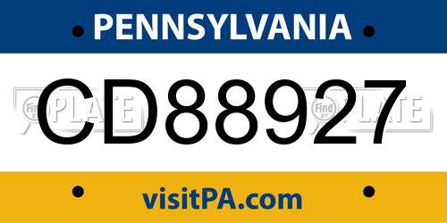 CD88927 Pennsylvania License Plate