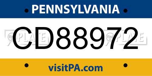 CD88972 Pennsylvania License Plate