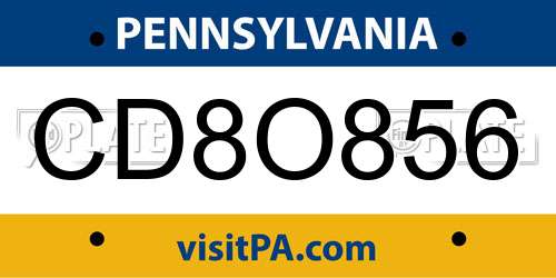 CD8O856 Pennsylvania License Plate