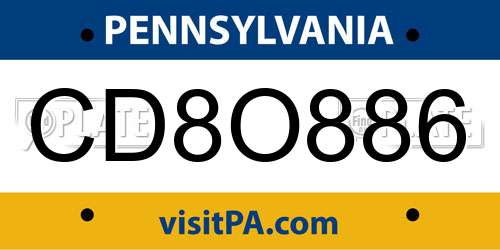 CD8O886 Pennsylvania License Plate