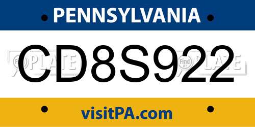 CD8S922 Pennsylvania License Plate