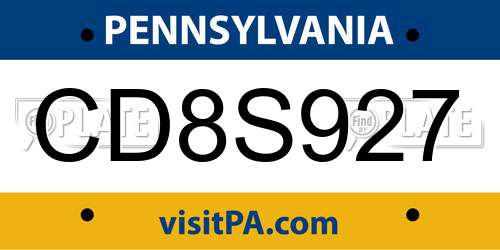 CD8S927 Pennsylvania License Plate