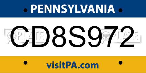 CD8S972 Pennsylvania License Plate