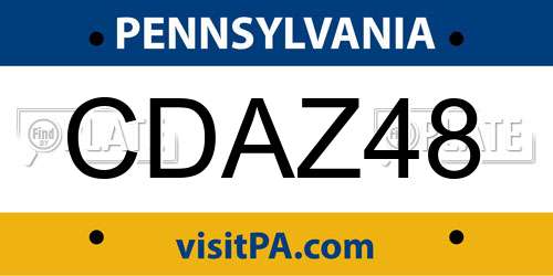 CDAZ48 Pennsylvania License Plate