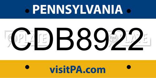 CDB8922 Pennsylvania License Plate