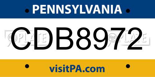 CDB8972 Pennsylvania License Plate