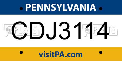 CDJ3114 Pennsylvania License Plate