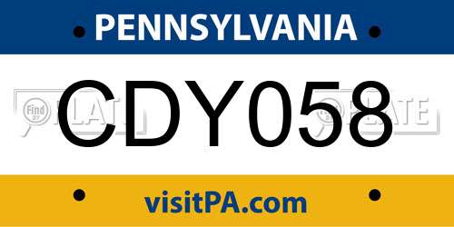 CDY058 Pennsylvania License Plate