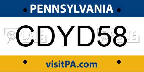 CDYD58 Pennsylvania License Plate