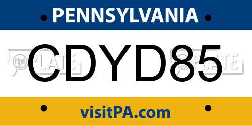 CDYD85 Pennsylvania License Plate