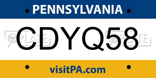 CDYQ58 Pennsylvania License Plate