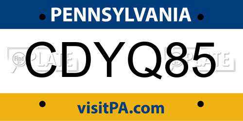 CDYQ85 Pennsylvania License Plate