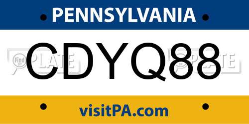 CDYQ88 Pennsylvania License Plate