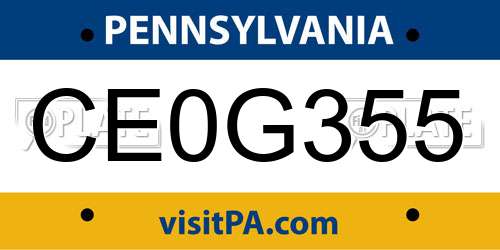 CE0G355 Pennsylvania License Plate