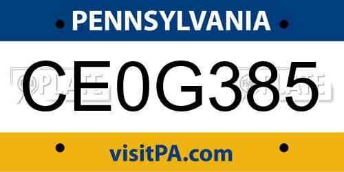 CE0G385 Pennsylvania License Plate