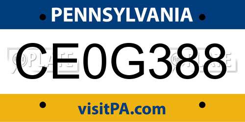 CE0G388 Pennsylvania License Plate