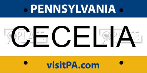 CECELIA Pennsylvania License Plate