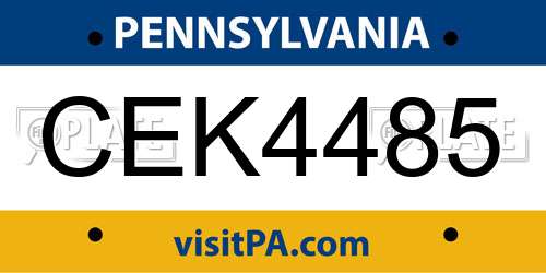 CEK4485 Pennsylvania License Plate