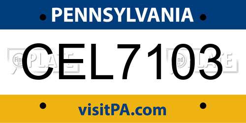 CEL7103 Pennsylvania License Plate