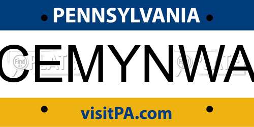 CEMYNWA Pennsylvania License Plate