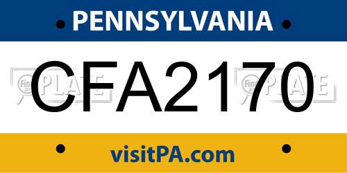 CFA2170 Pennsylvania License Plate
