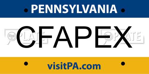 CFAPEX Pennsylvania License Plate
