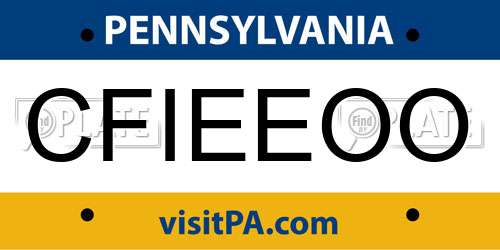 CFIEEOO Pennsylvania License Plate